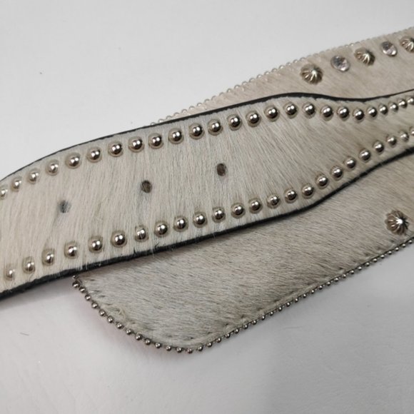 NEW Western Cowgirl Style Concho Hair on Hide Cream/Black Leather Belt L/XL main image 4